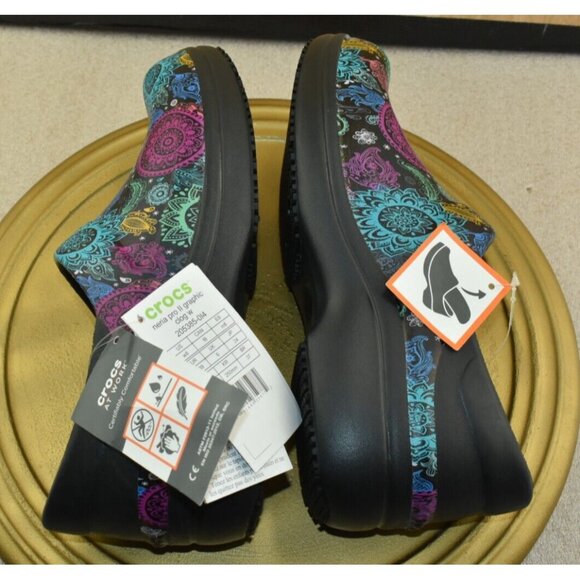 Crocs Neira Pro II Womens Clogs Size 8 Mandala Graphic Slip Resistant Work Shoes - Picture 6 of 10